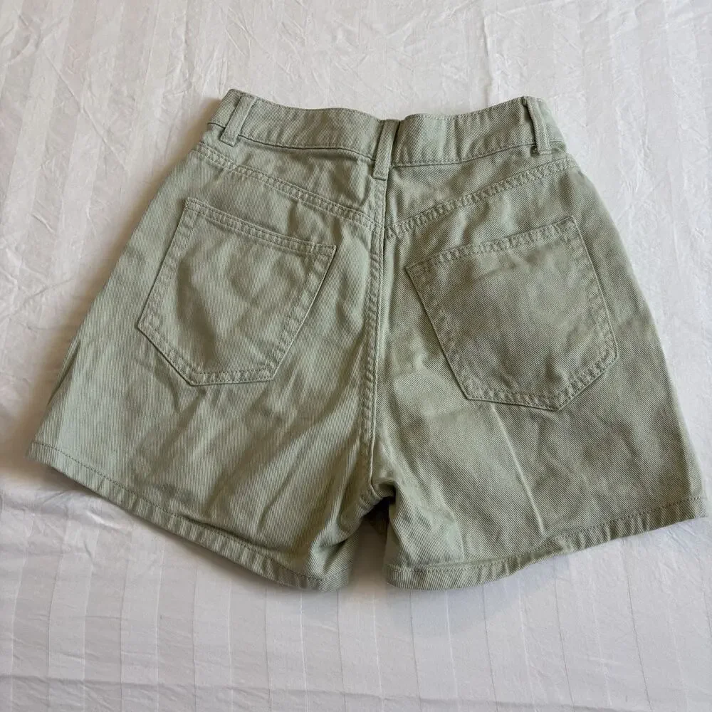 H&M Divided Womens US 2 Sage Green High Rise Denim Shorts 100% Cotton